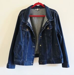 Woman Within Button Down Dark Blue Jean Jacket Women's Plus Size 22W